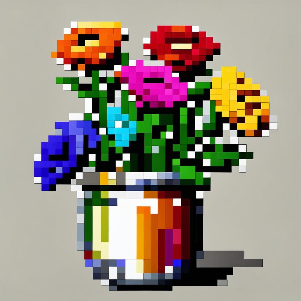 Pixel Art: Multicolored Roses in Vase