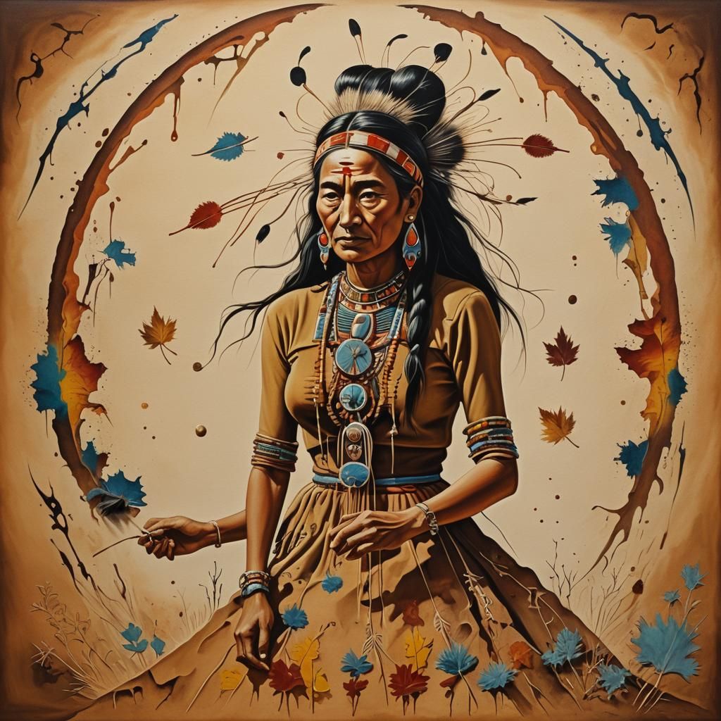 Navajo Sandpainting: Woman in Autumn Colors