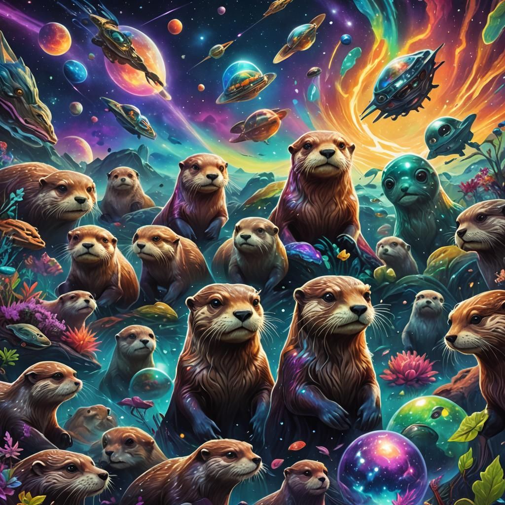 Otters Invasion from Alien Space, Holographic Illustration