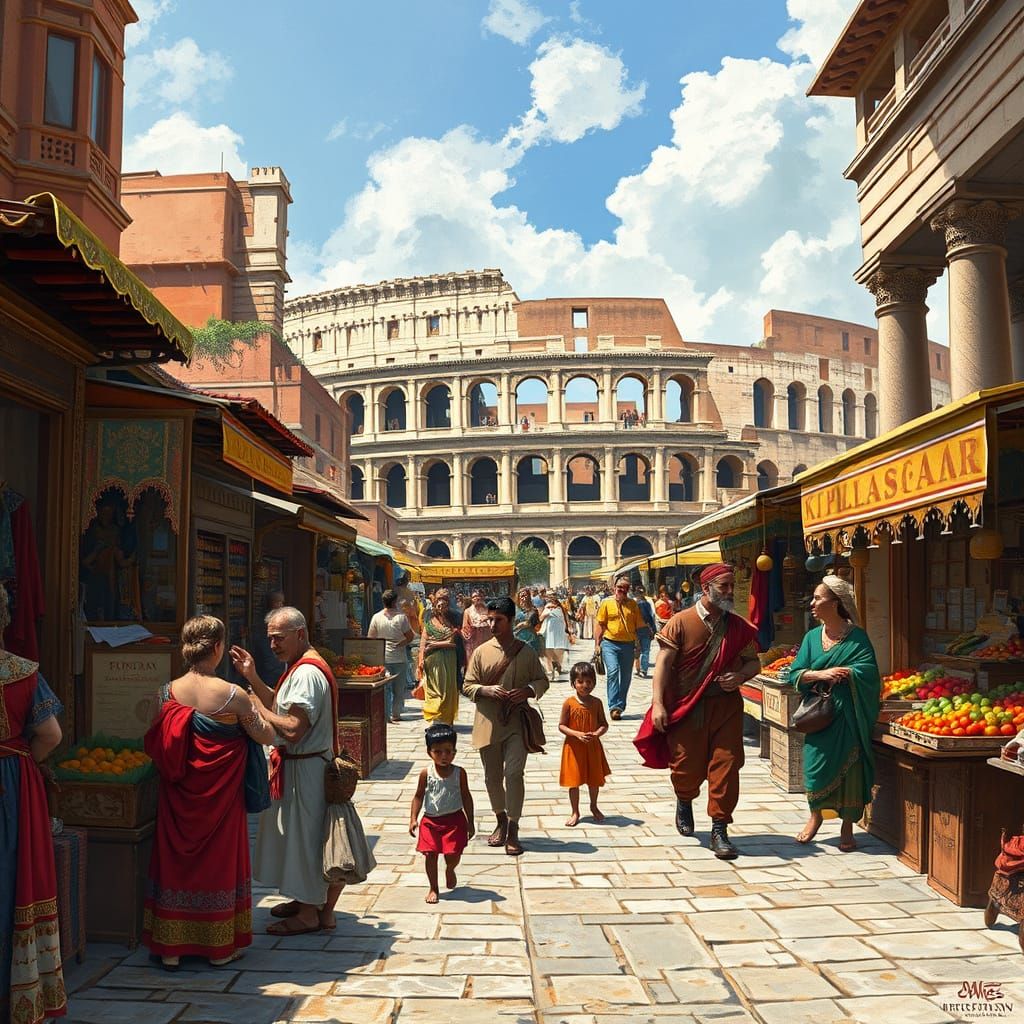 Ancient Roman Marketplace in Vibrant Color