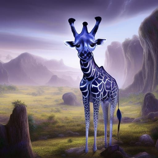 Blue and White Giraffe in Detailed Matte Painting