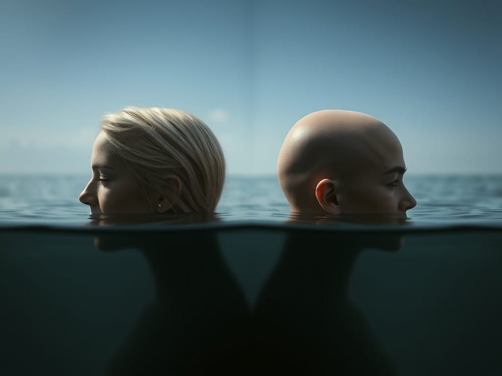 Surreal Double Portrait on a Tranquil Ocean