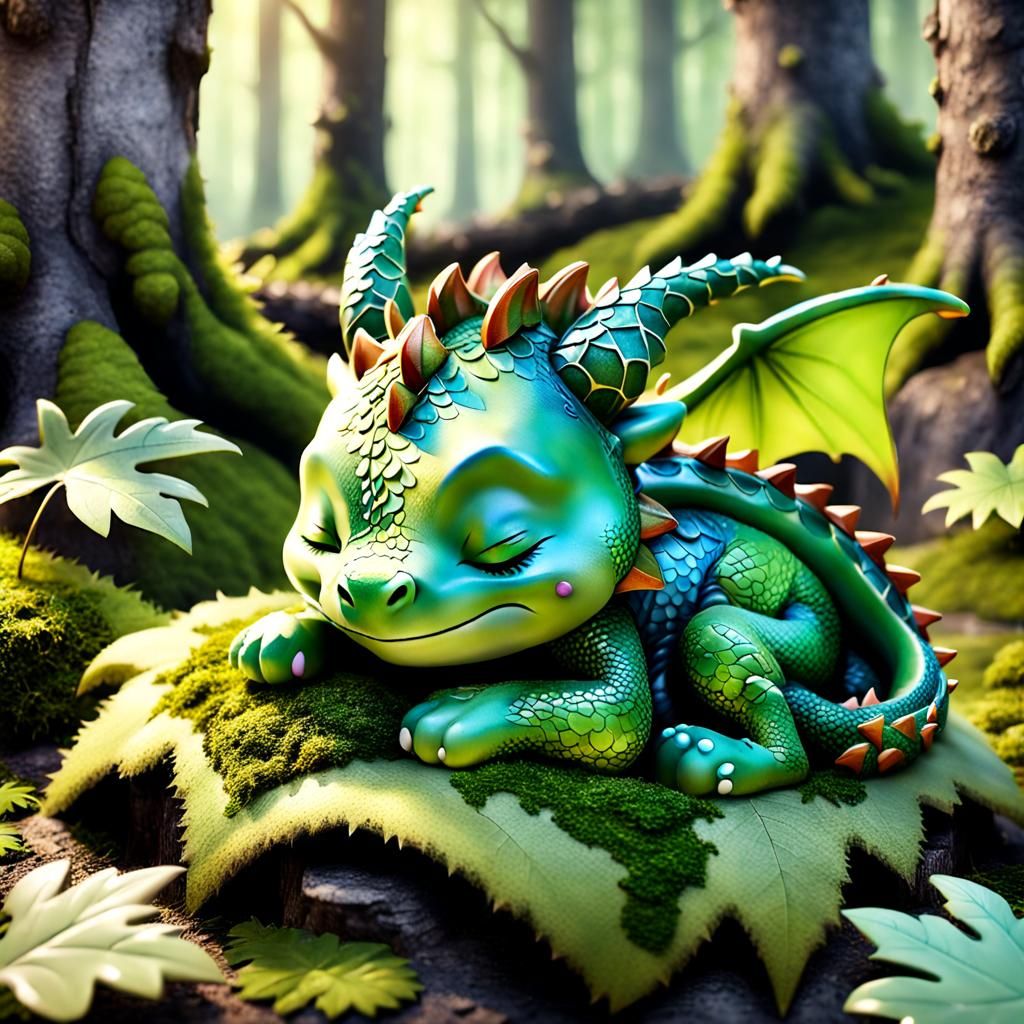 Baby Dragon's Nap in Magical Forest