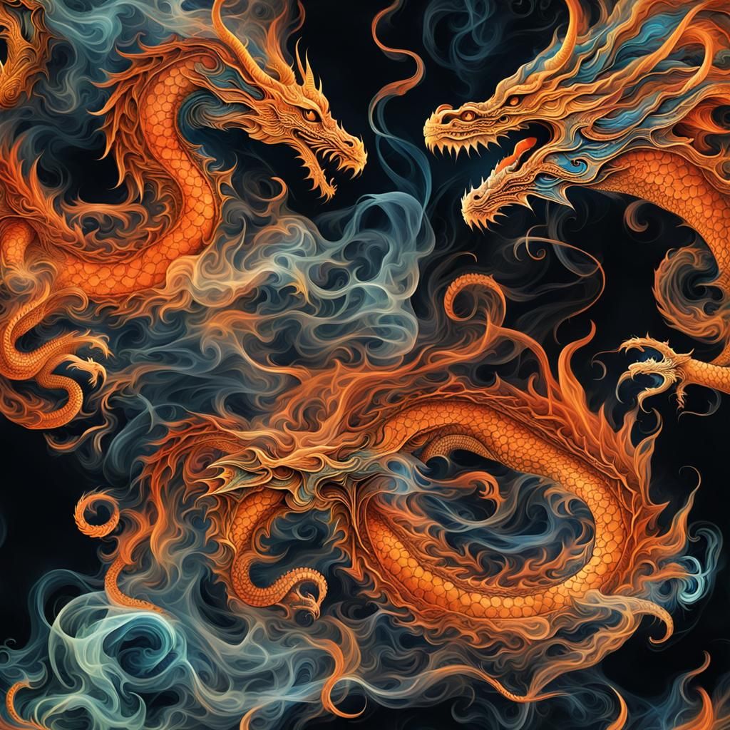 Smoke Dragons: Abstract Art in Complementary Colors