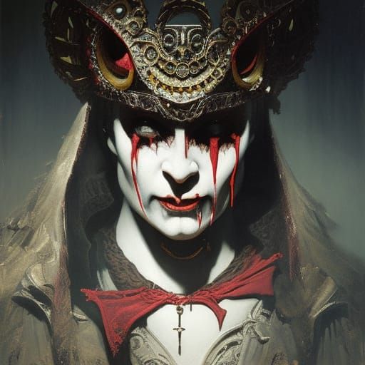 Sinister Clown with Balloon in Gothic Art Style