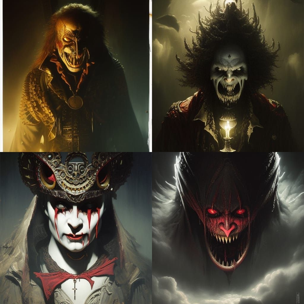 Sinister Clown with Balloon in Gothic Horror Style