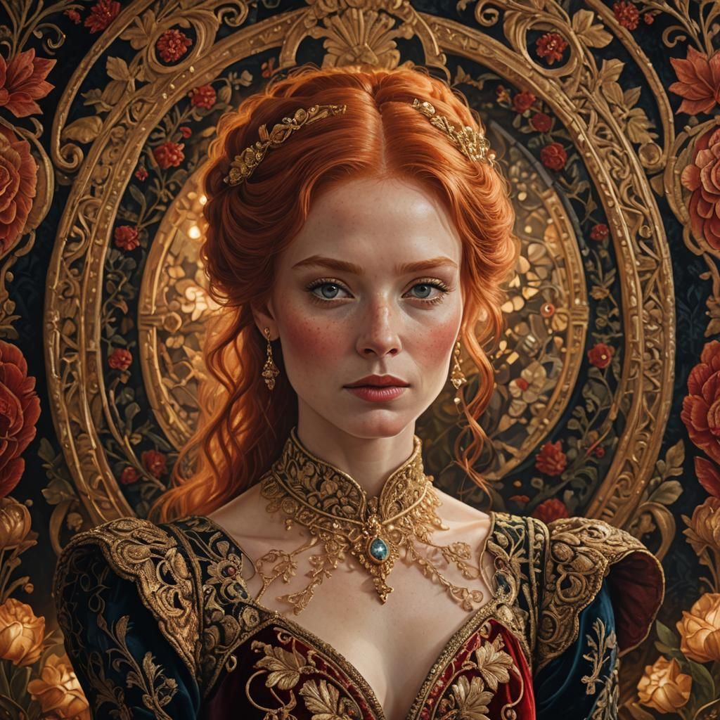 Elegant Redhead Portrait in Romantic Realism Style