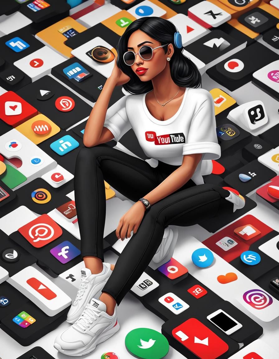 Stylish Girl on YouTube Logo in 3D Illustration