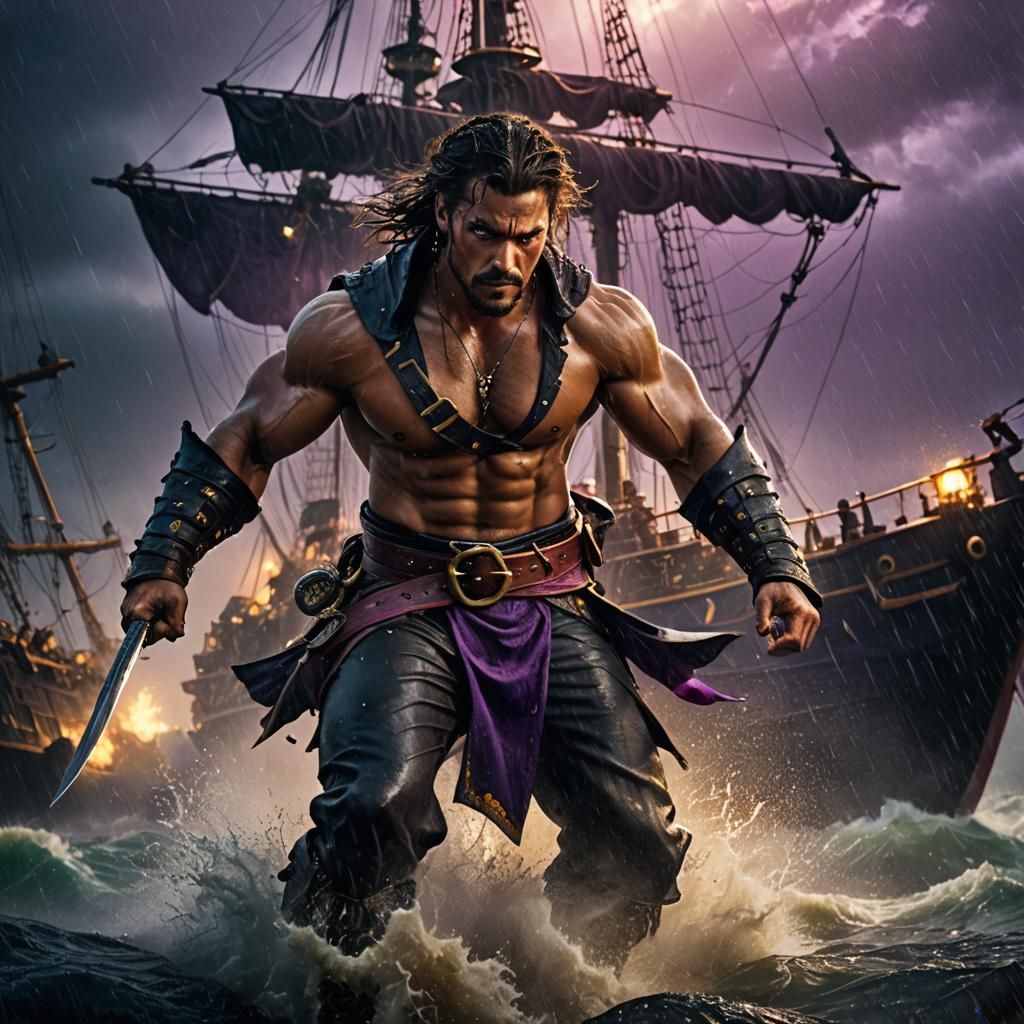 Epic Pirate in Storm, 3D Anime Style