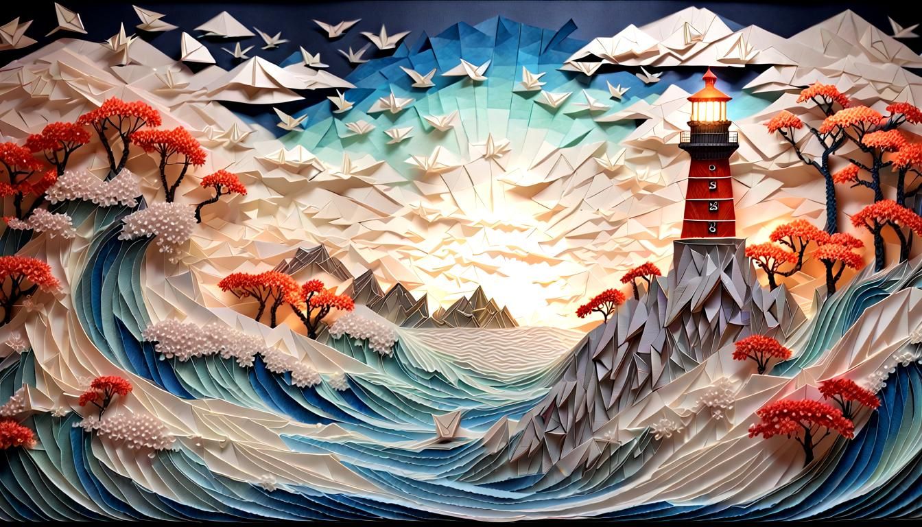 Origami Lighthouse Spelling 'Light' in Paper Quilling
