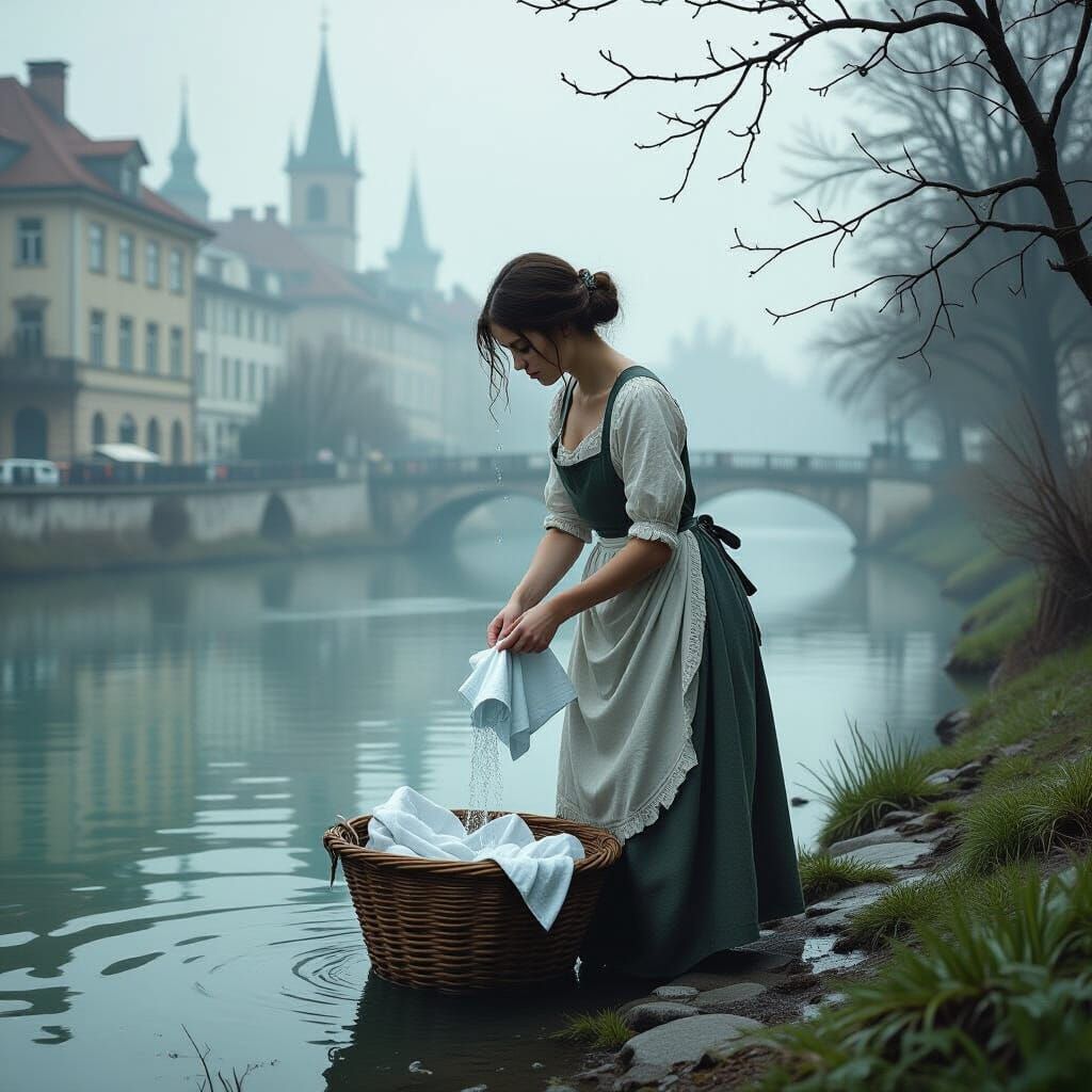 Mystical River Scene in Ethereal Digital Painting Style