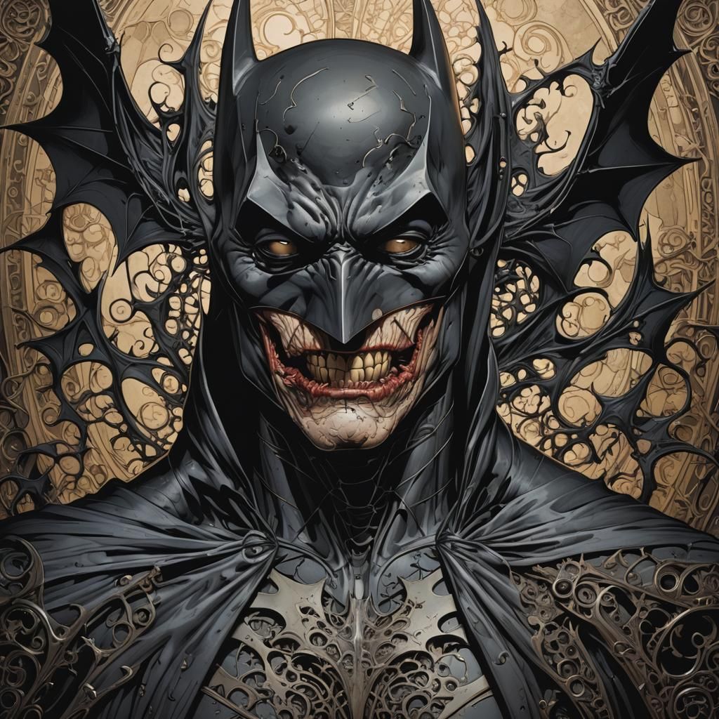 Distorted Batman in Surreal Gothic Filigree Style