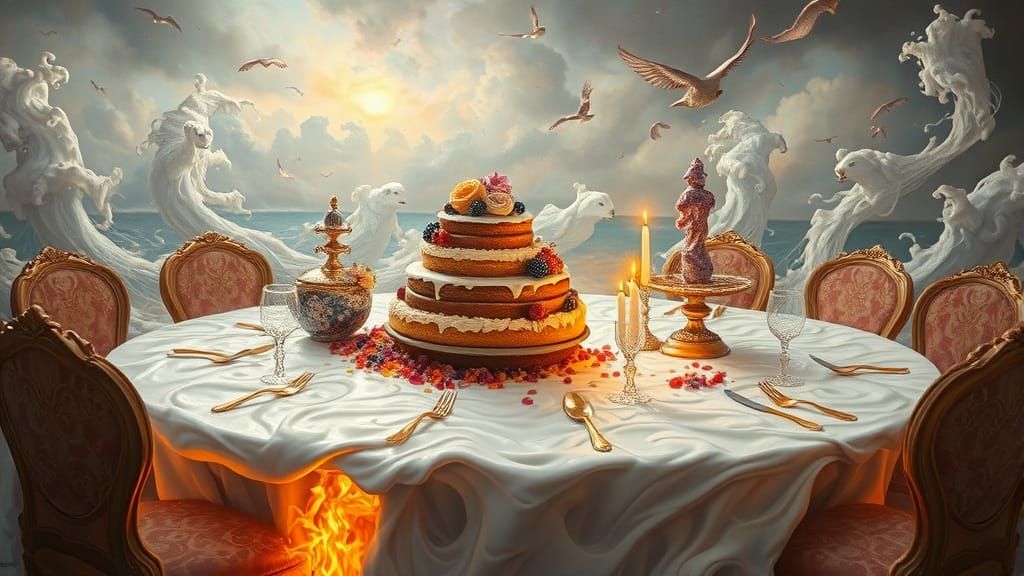 Surreal Rococo Banquet in Sea of Milk and Fire