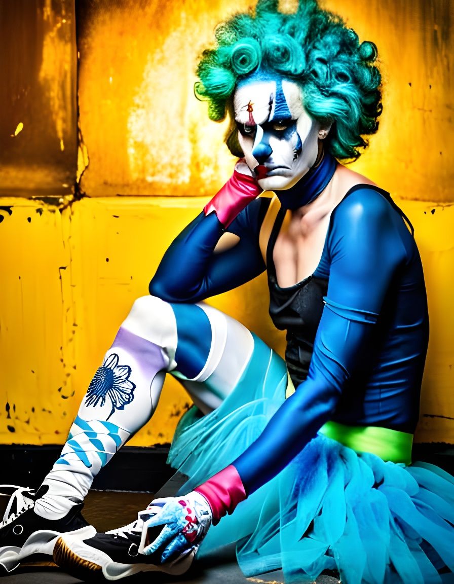 Sad Lich Clown with Blue Hair in Tutu