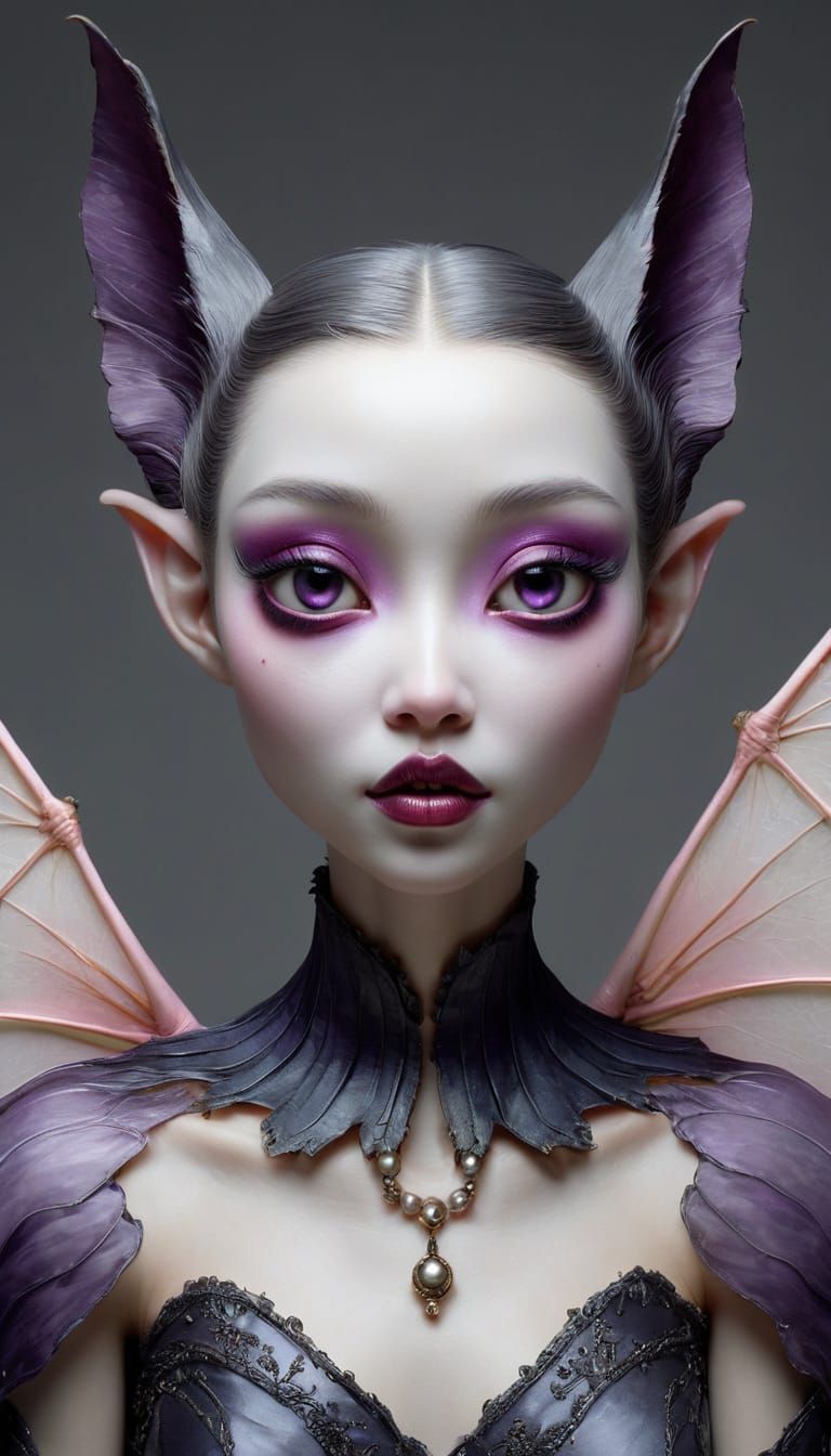 Surreal Bat Portrait in Watercolor Style