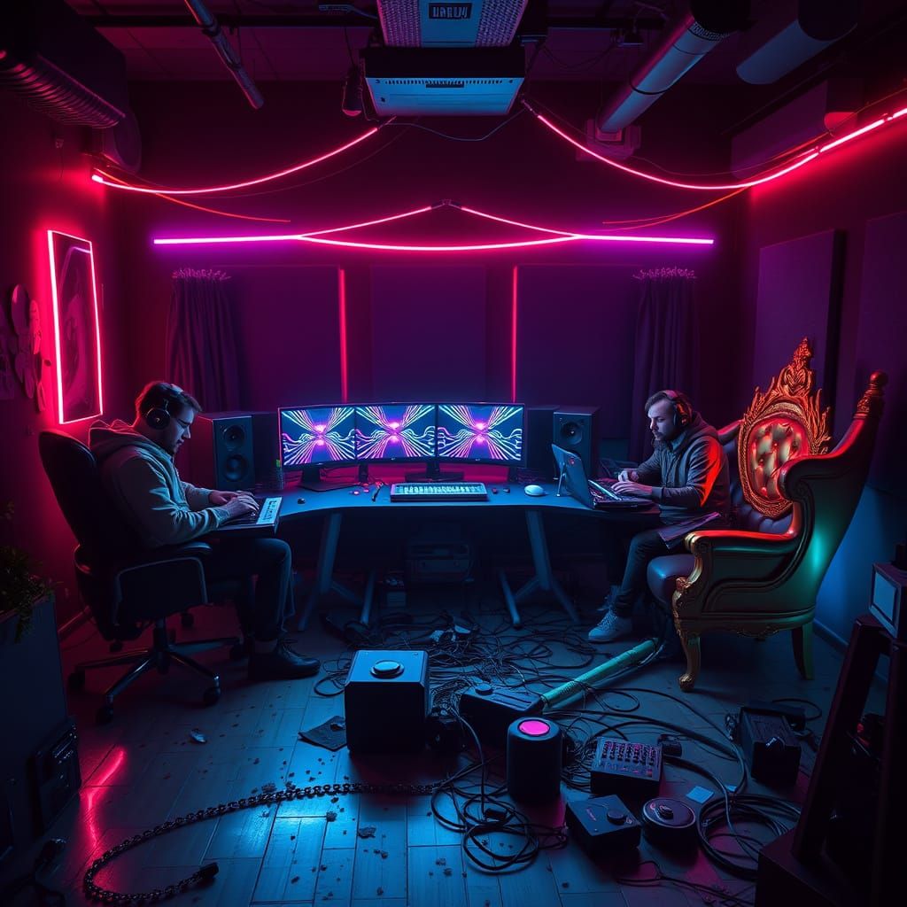 Ethereal Music Production Studio in Neon Glow
