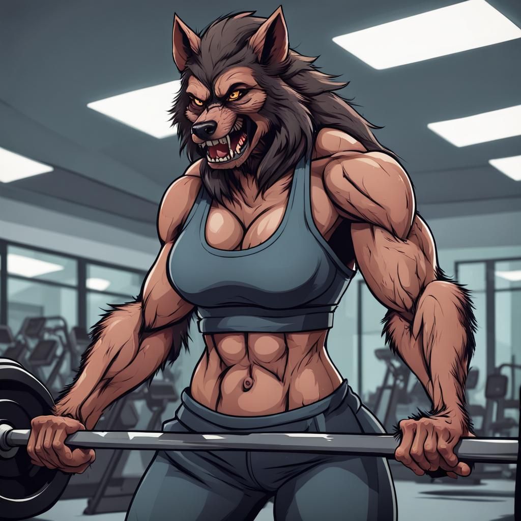 Muscular Female Werewolf Gym Workout