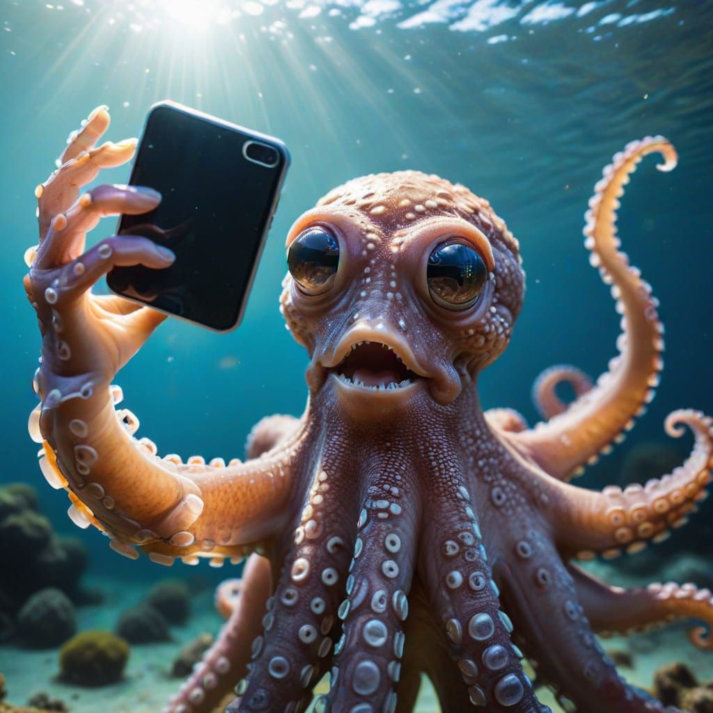 Octopus Takes a Selfie: A Whimsical Underwater Scene