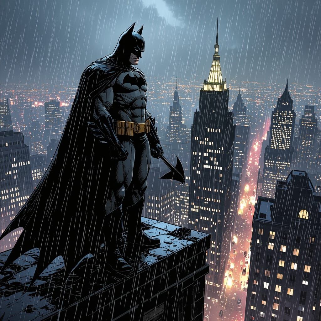Batman in Noir Style Overlooking Gotham