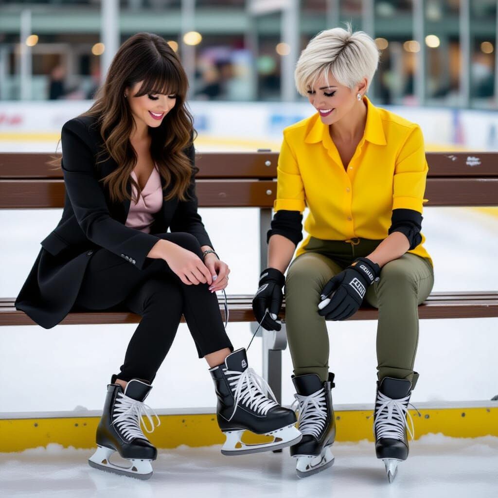 Women Removing Ice Skates After Performance