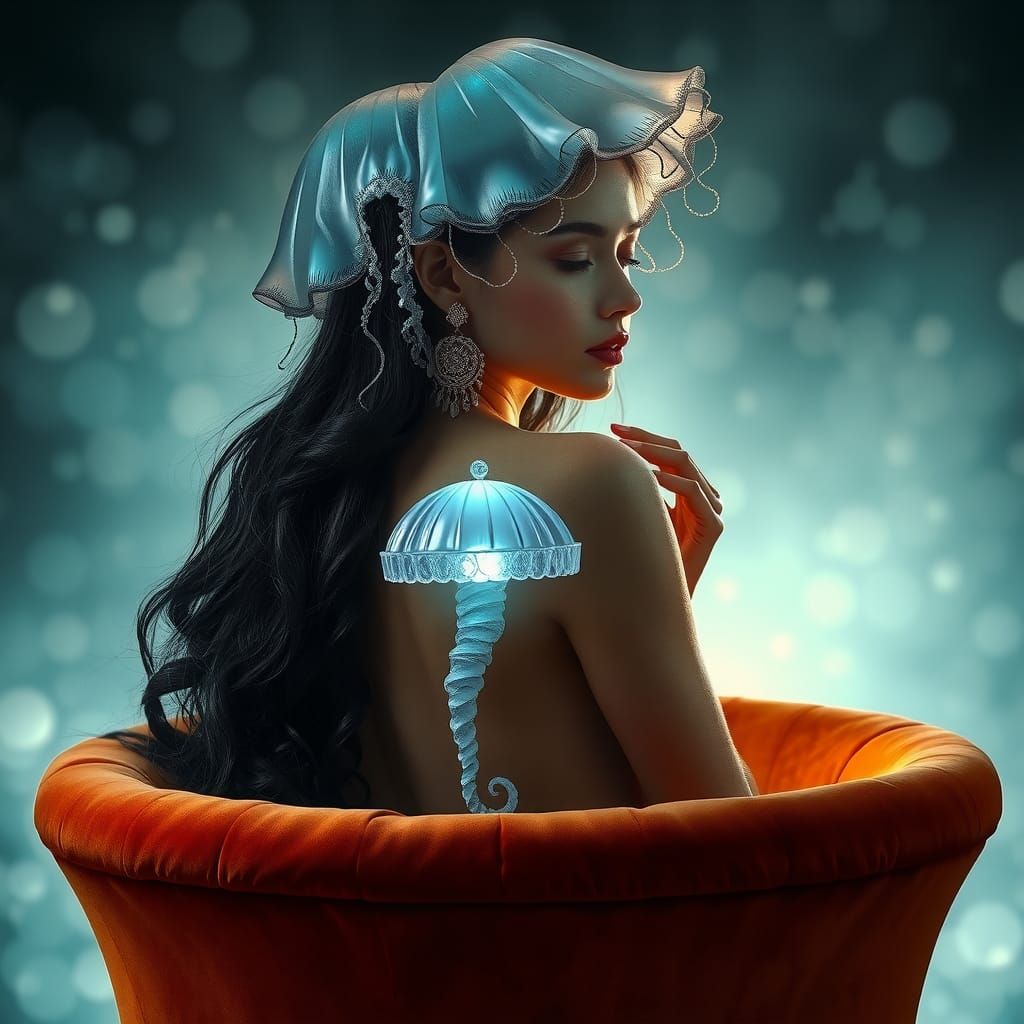 Woman with Jellyfish Headdress in Ethereal Lighting