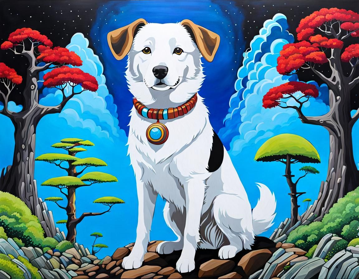 Abstract Post-Apocalyptic Dogs in Studio Ghibli Style