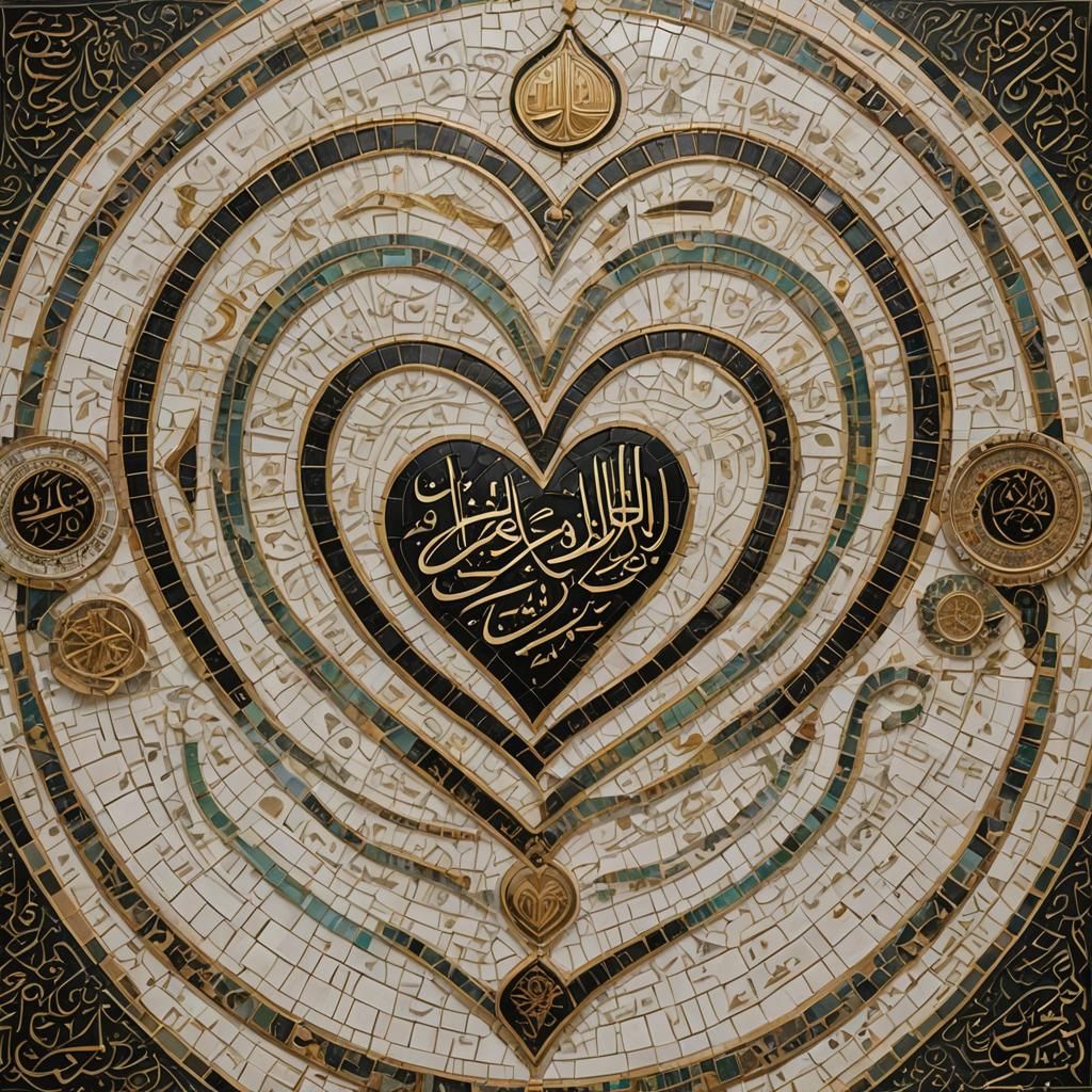 Mosaic Heart with Arabic Calligraphy and Prayer