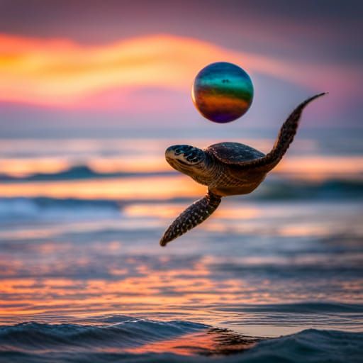 "mermaid" "planets" ocean turtle jump purple green orange  photography, Professional photography, bokeh, natural lightin...