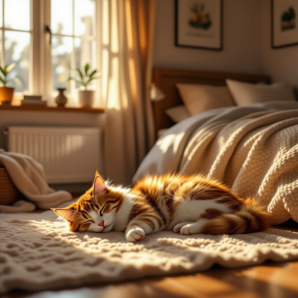 Kitty Basking in Noon Lighting: A Cozy Digital Painting