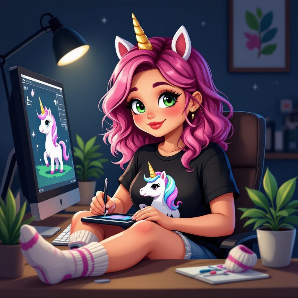 Digital Art Woman Drawing on Tablet