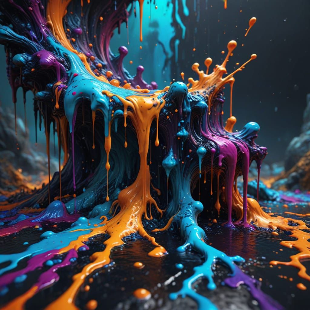 Vibrant Dripped Abstracts in Deep Fantasy Colors