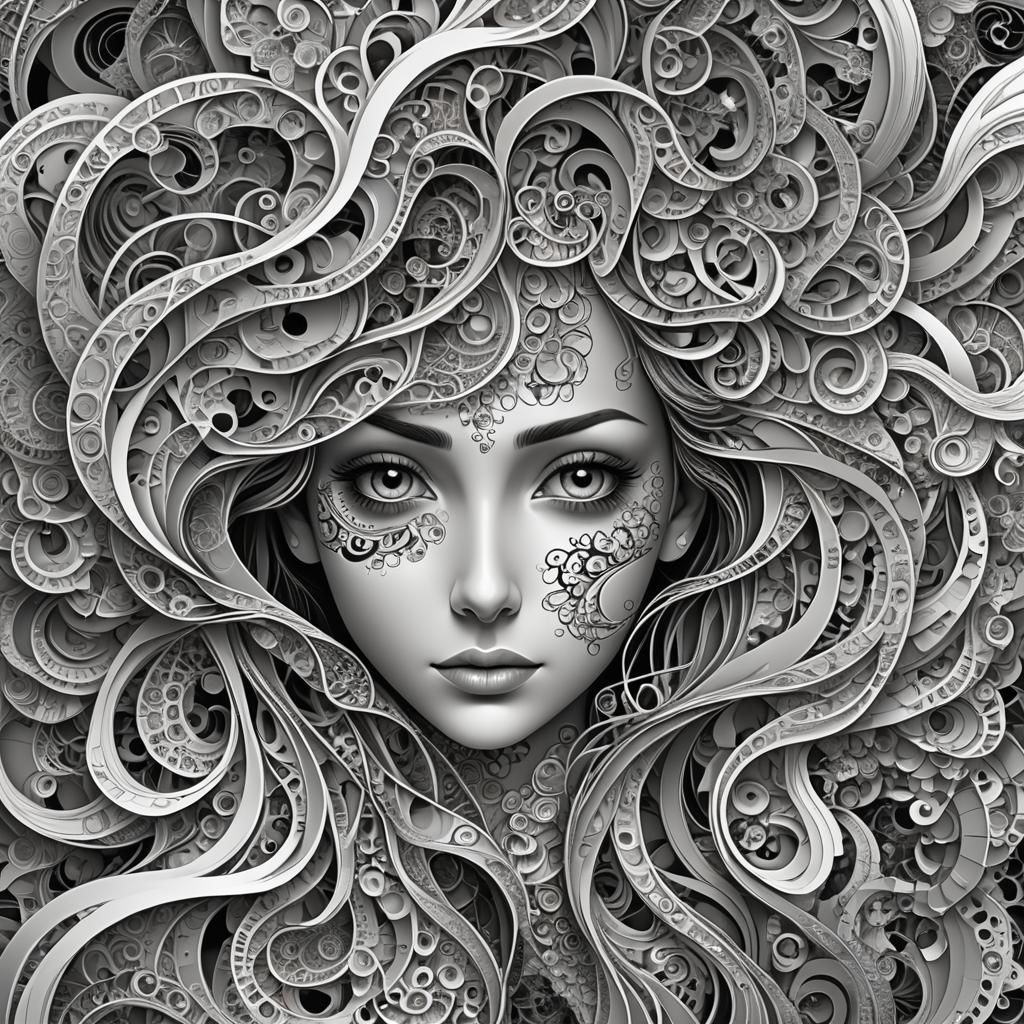 Woman Balancing Service and Mental Health in Abstract Art