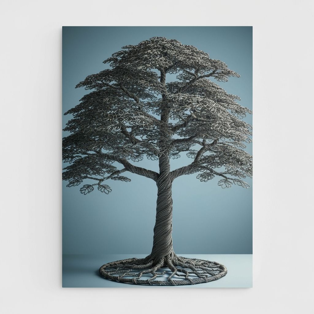 Intricate Iron Wire Tree Sculpture