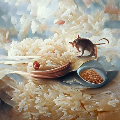 Mice Feast on Rice: An Oil Painting