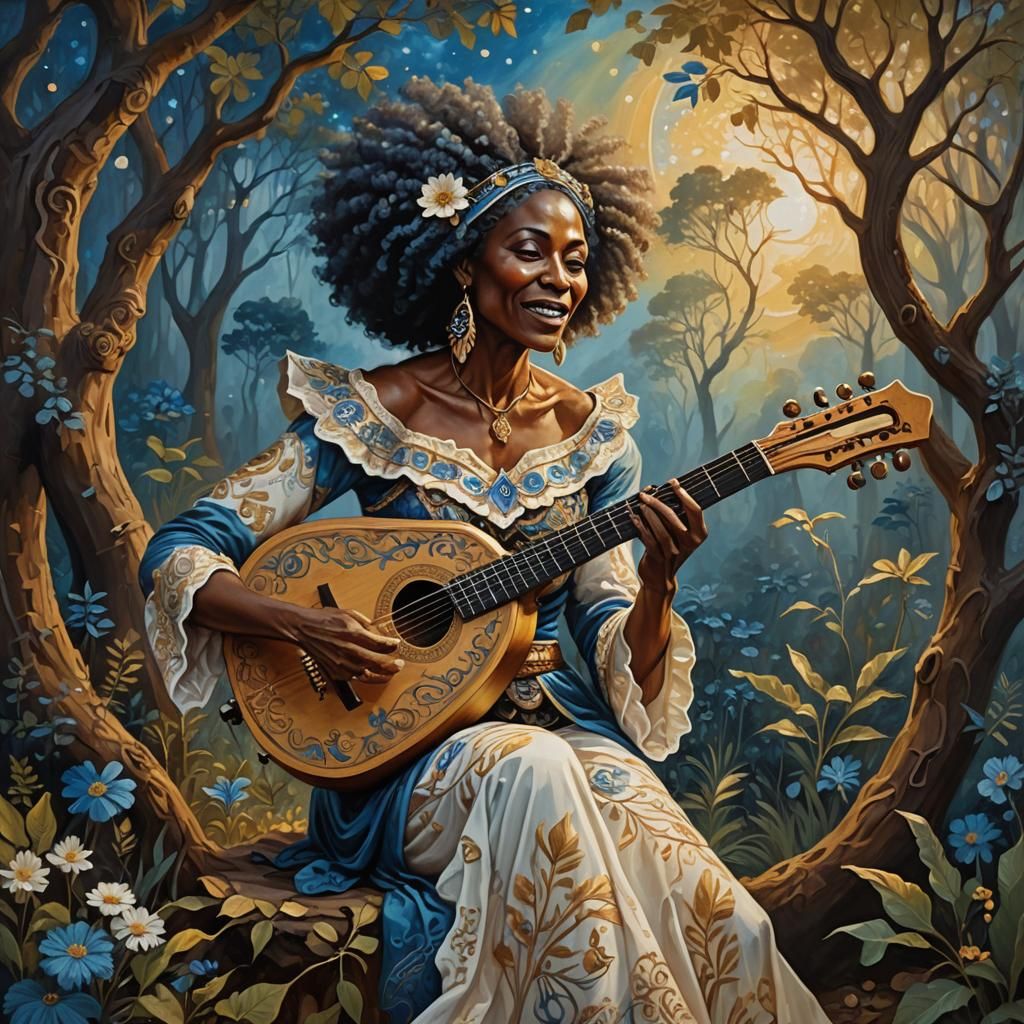 Black Woman Elf in Mystical Forest Painting