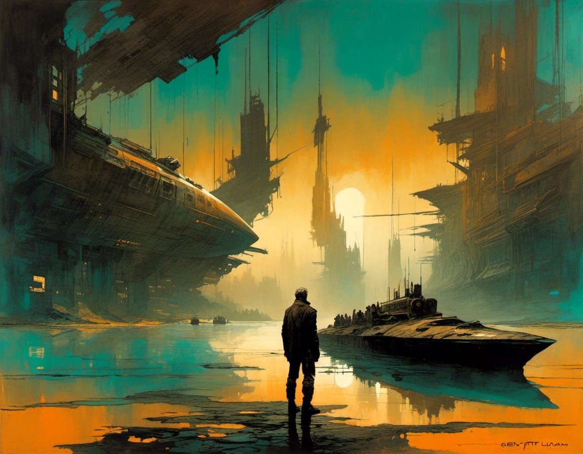 Cyberpunk Satyr in Wrecked Spaceship Landscape