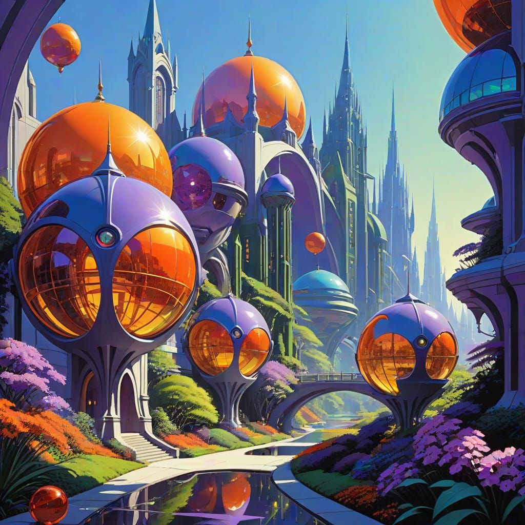 Futuristic Spherical City with Gilded Spires