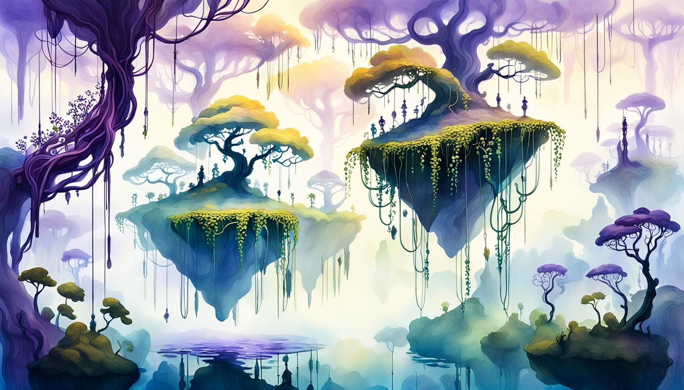 Ethereal Surreal Forest with Floating Islands