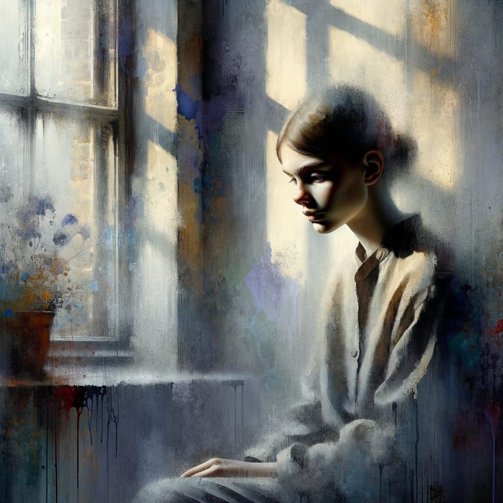 Somber Girl in Painterly Realism