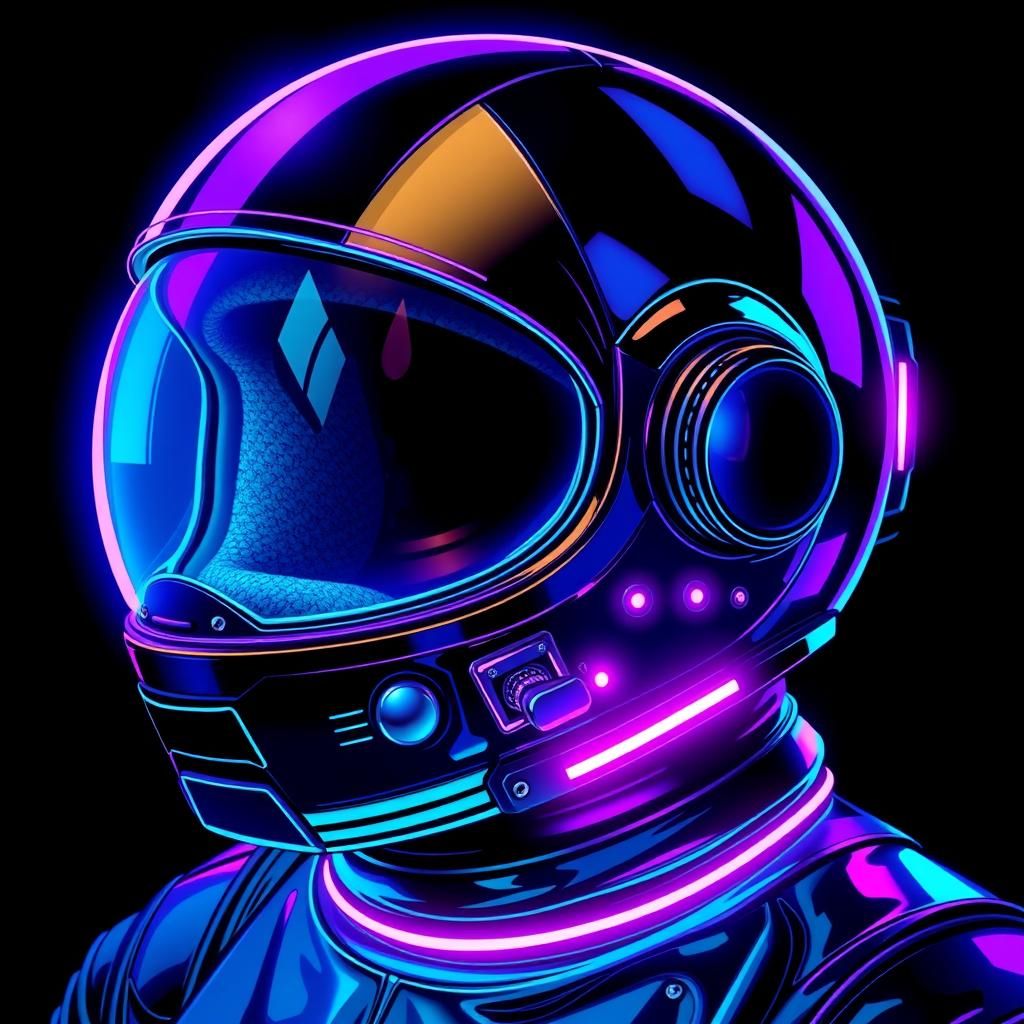 Spaceman Helmet with Neon Circuits in Vector Style