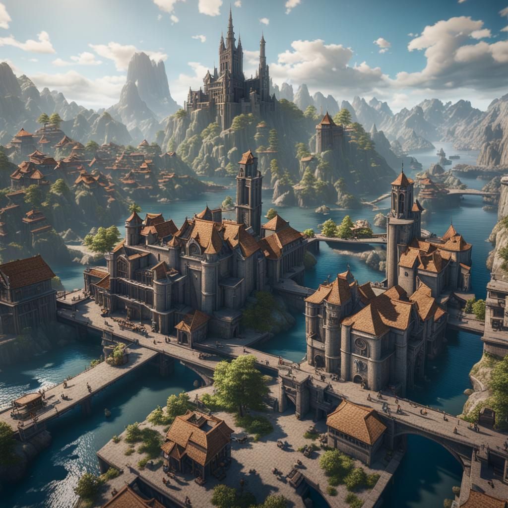 Futuristic Island City Utopia in 3D Game Style