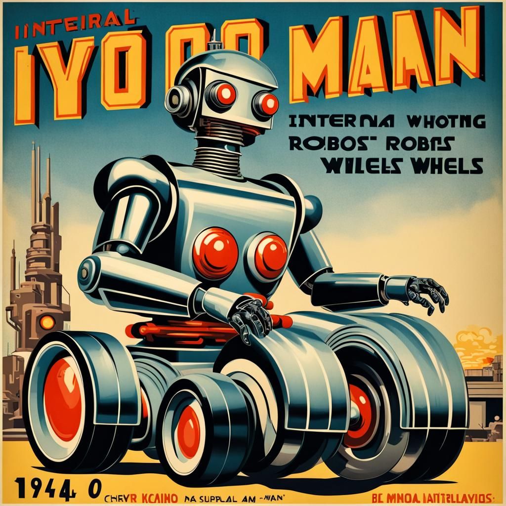 1940s Style Poster of a Cyborg on Wheels