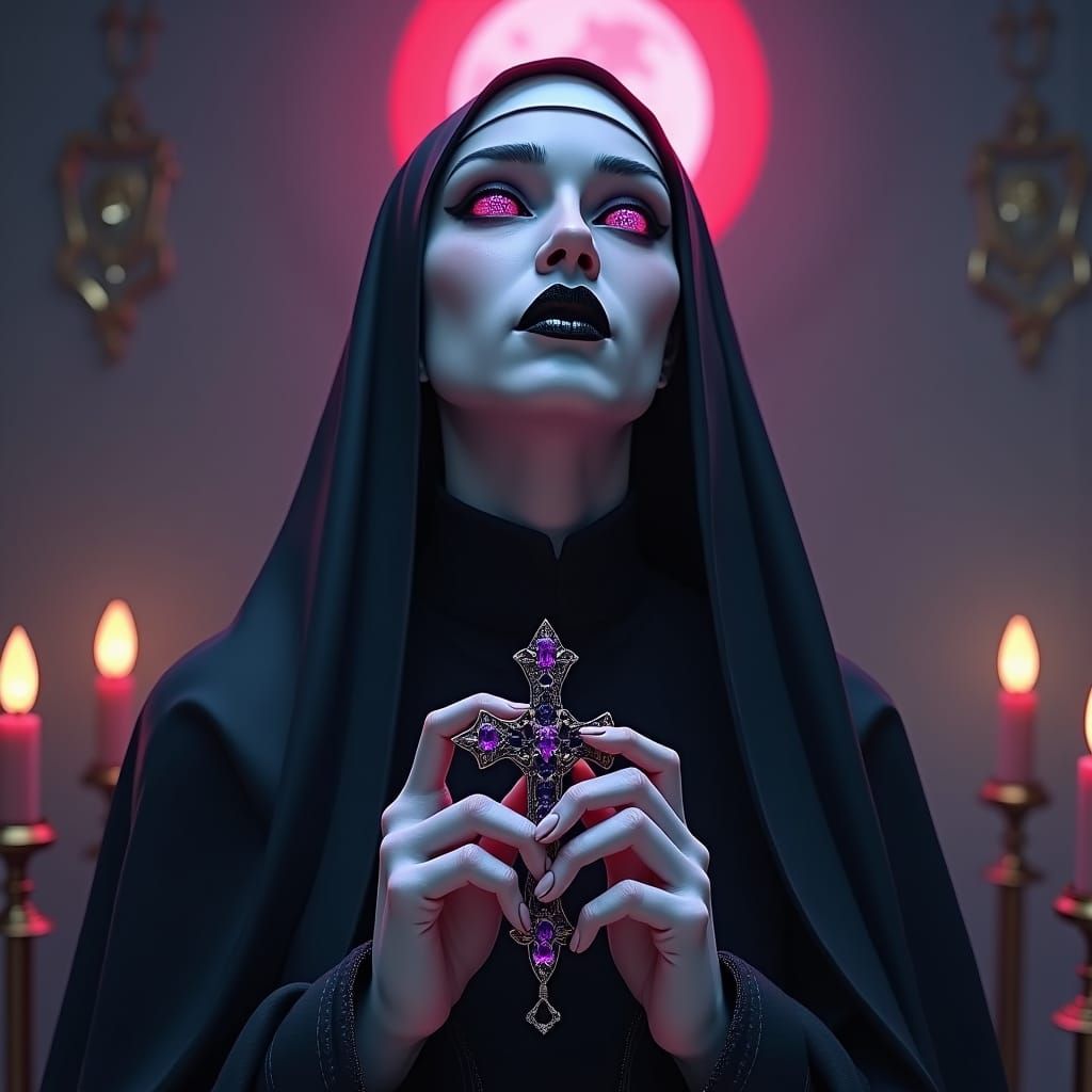 Gothic Nun with Violet Eyes in Dark Fantasy Art