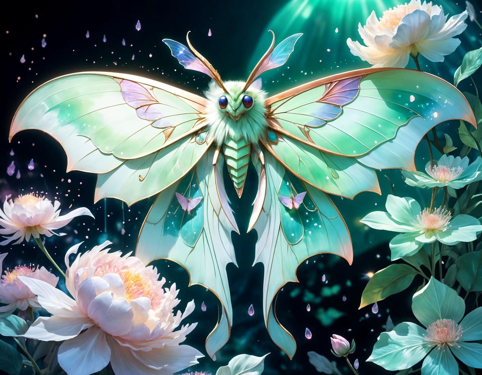 Luna Moth in a Peony Garden