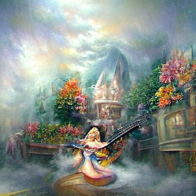 Ethereal Saraswati in a Luminous Fantasy Landscape