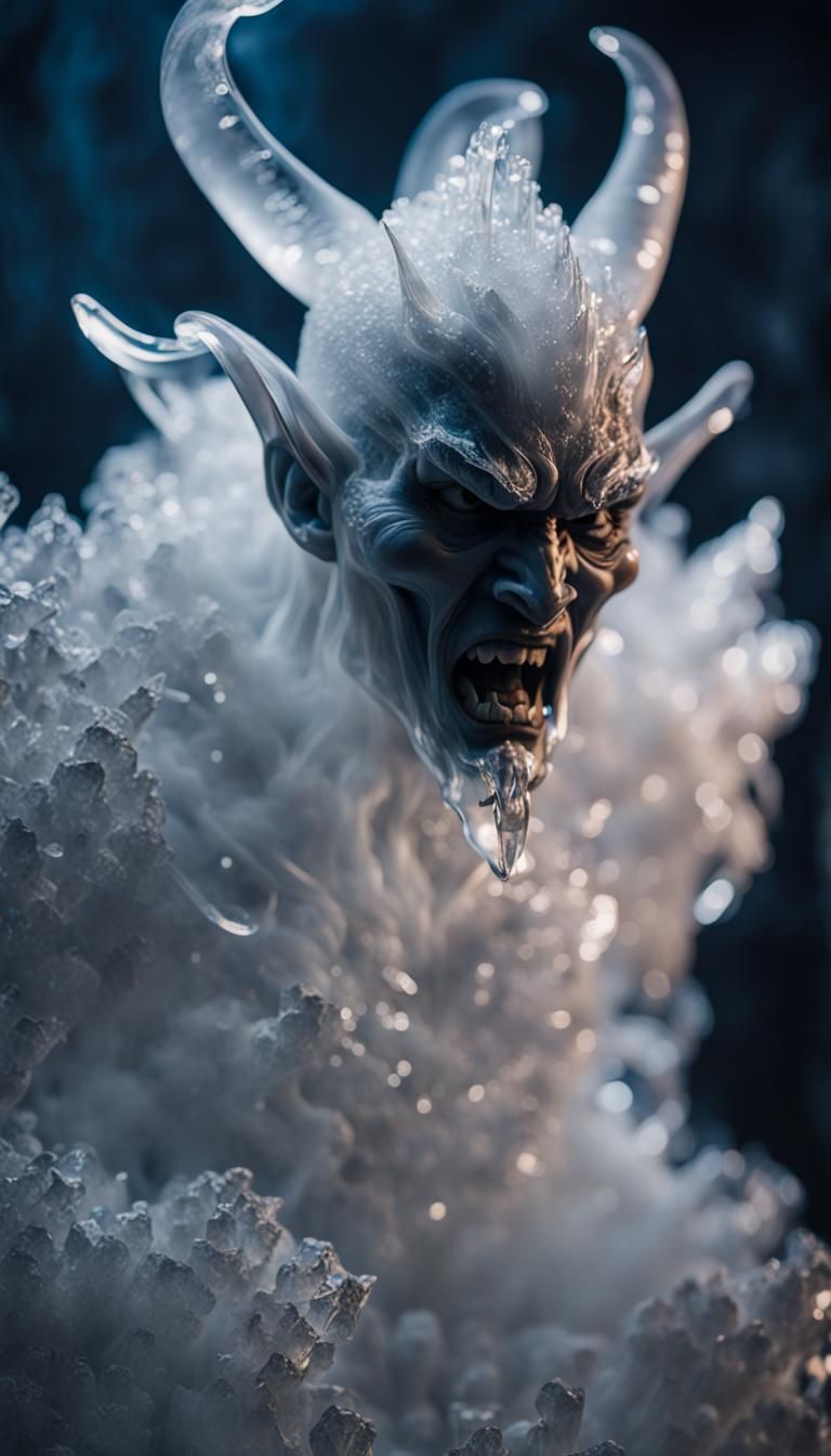 Shimmering Crystal Ice Demon Sculpture in 8K
