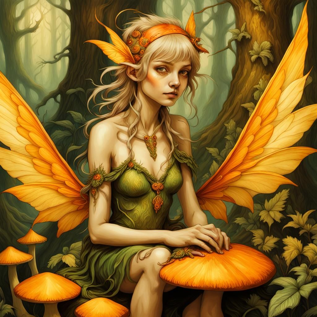 Mystical Pixie in Forest, Pyrography Concept Art