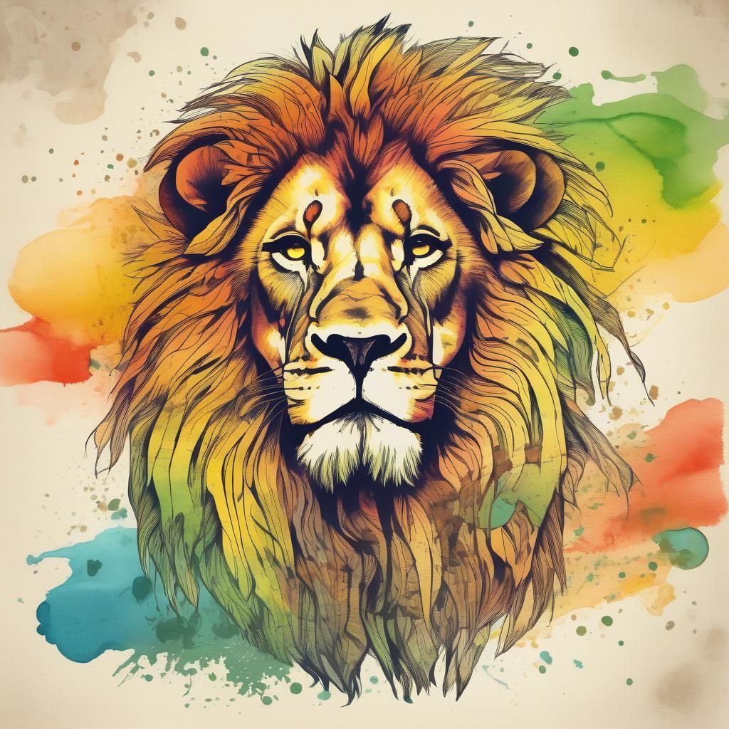 Rastafarian Lion: Hand-Drawn Watercolor Art