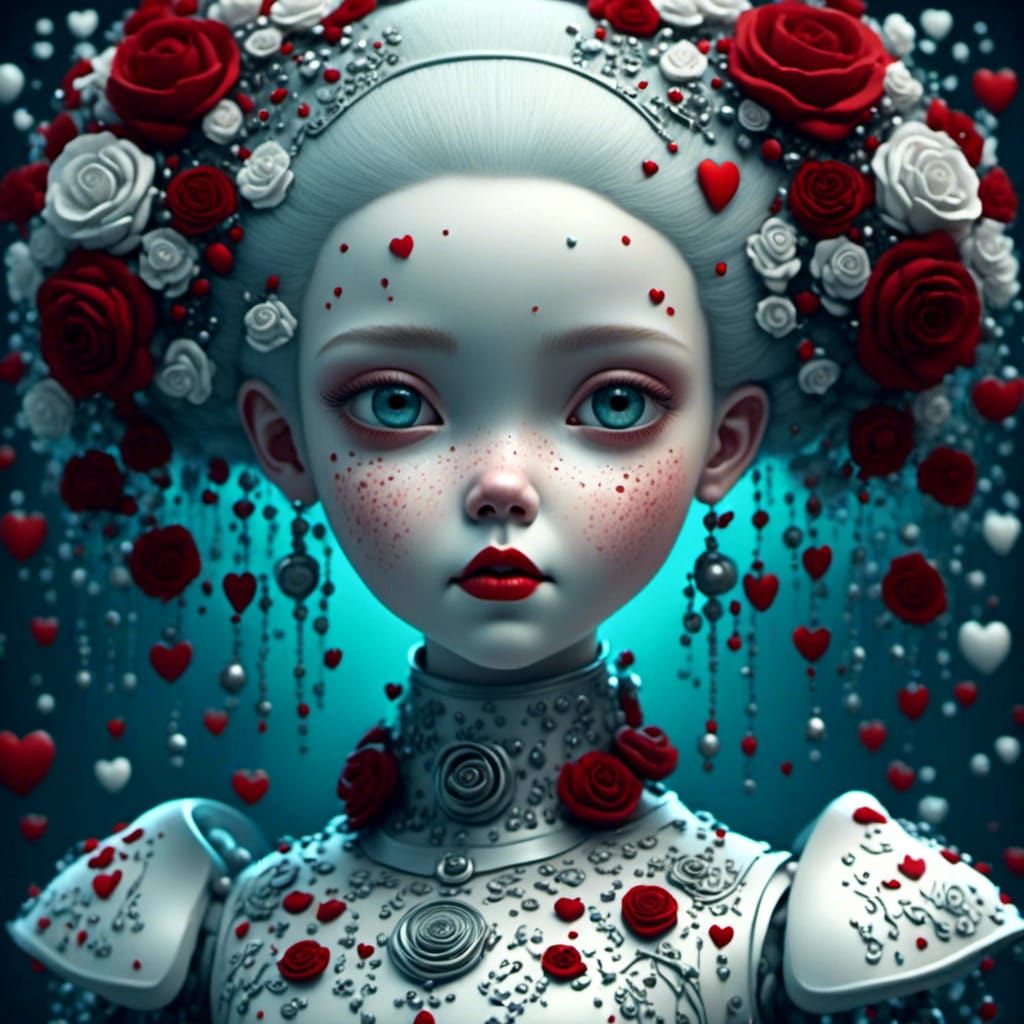 Girl with White Face and Roses Portrait