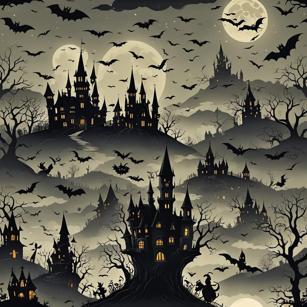 Halloween Night: Haunted Castle Under Full Moon